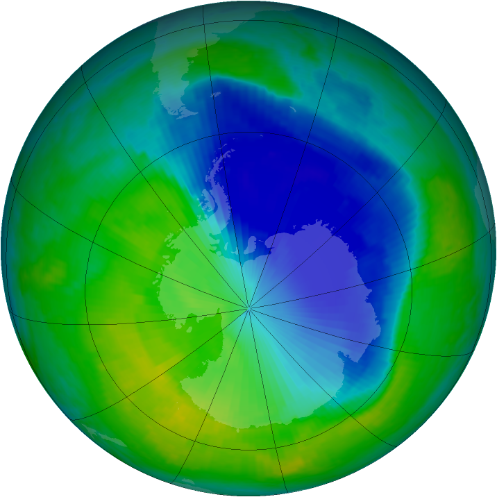 Antarctic ozone map for 05 December 1999